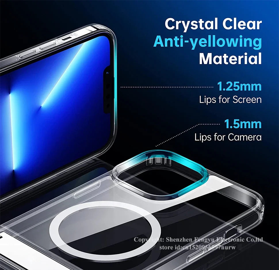 Clear Magnetic Phone Case with Kickstand for iPhone 17 Pro Max Air 16 15 14 Plus 13 12 11 Mini for Wireless Charging Back Cover