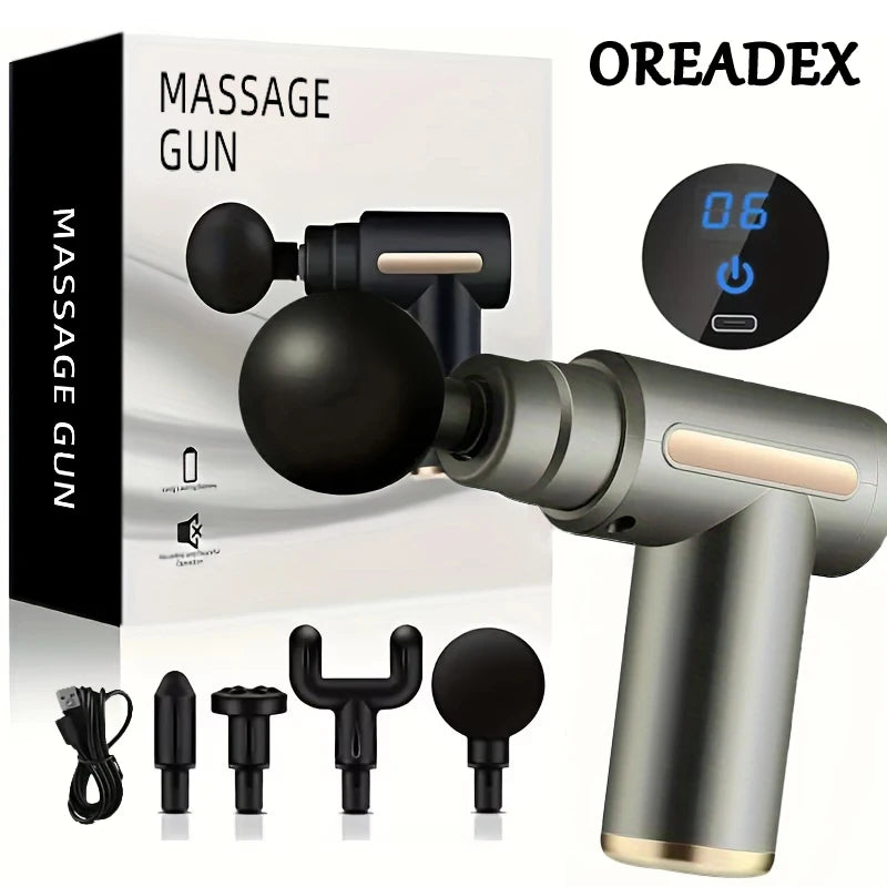 Portable Fascia Massage Gun Deep Tissue Massager Body Muscle Relaxation with LED Touch Screen 4 Replaceable Massage Heads - You Offer