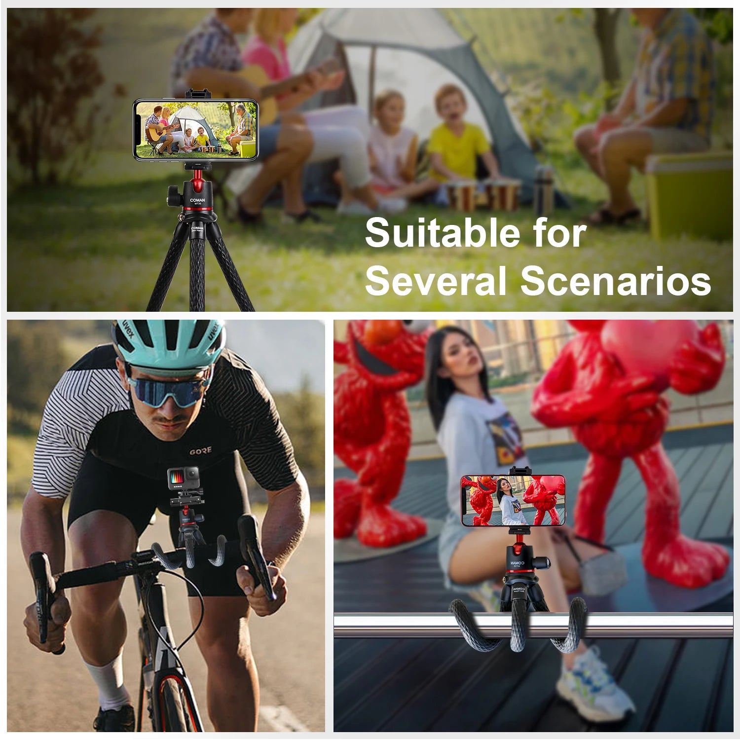 COMAN MT-35 Flexible Camera Tripod Hidden Phone Tripod Mount With Cold Shoe Smartphone DSLR Tripod For iPhone 15 Pro Max Samsung