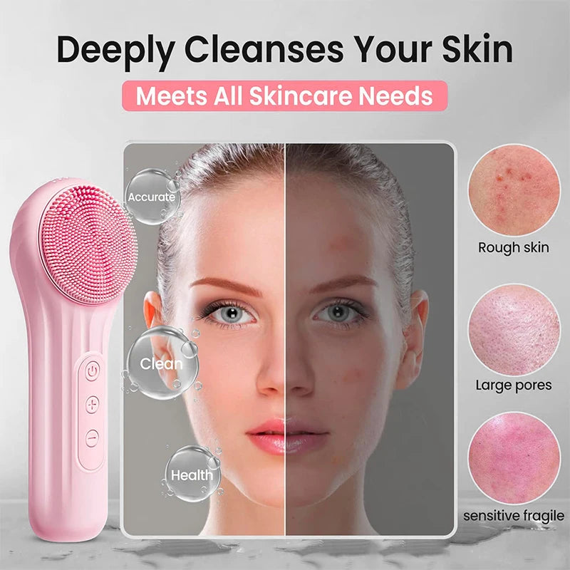 Sonic IPX7 Waterproof Facial Cleansing Brush Device Face Skin Care Scrubber Exfoliator Cleaner Vibration Massager Deep Cleansing