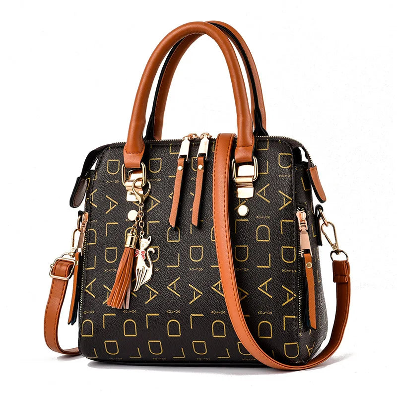 Fashion English Letter Handbag Women PU Leather Tassel Top-handle Bag Luxury Shoulder Bag Large Capacity Lady Tote Design Purse - You Offer