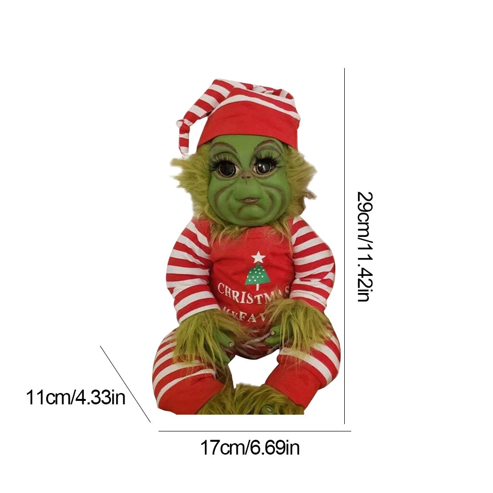 Christmas Baby Doll Soft for Grinch Doll Christmas Plush Doll Green Monster Doll Green Hair Monster Plush Toy Xmas Kids Gifts