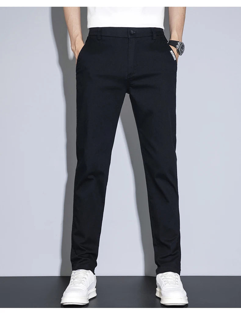 Spring Summer Classic Men's Casual Pants Stretch Slim Business Cotton Trousers Fashion Zippered Pocket Thin Men Pants Korean - You Offer