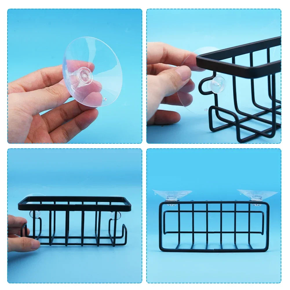 Home With Hook Draining Durable Soap Black Kitchen Sink Scrubber Countertop Sponge Holder Hollowed Suction Cup Caddy Organizer - You Offer