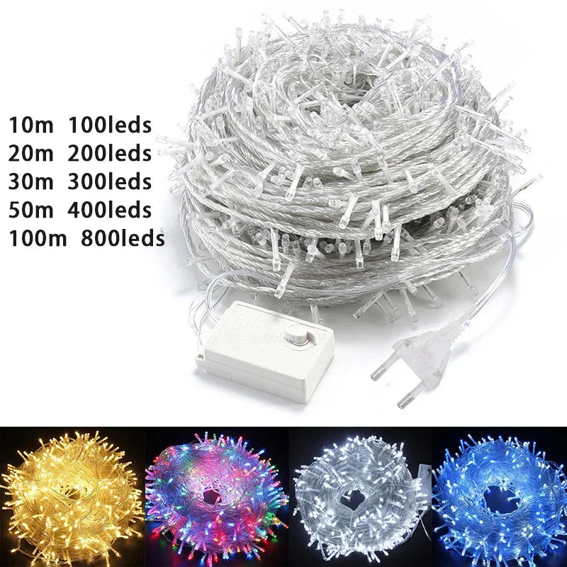 LED Garland String Lights 10m 30m 50m 100m Christmas Tree Wedding Decoration Waterproof Fairy Light Indoor Outdoor 220V EU Lamp