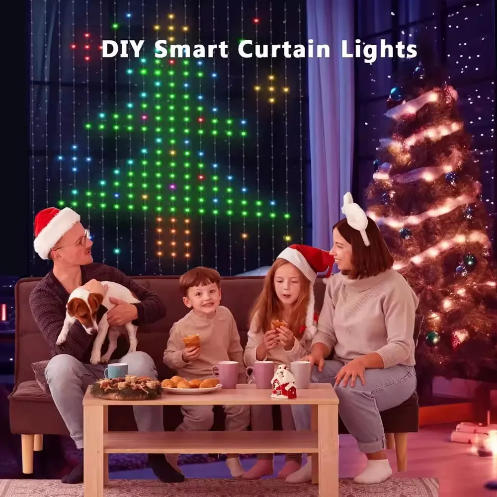Smart Curtain Lights Window LED Fairy Lights APP Control DIY Pattern Music Sync Waterproof Outdoor Garden Wedding Holiday Decor