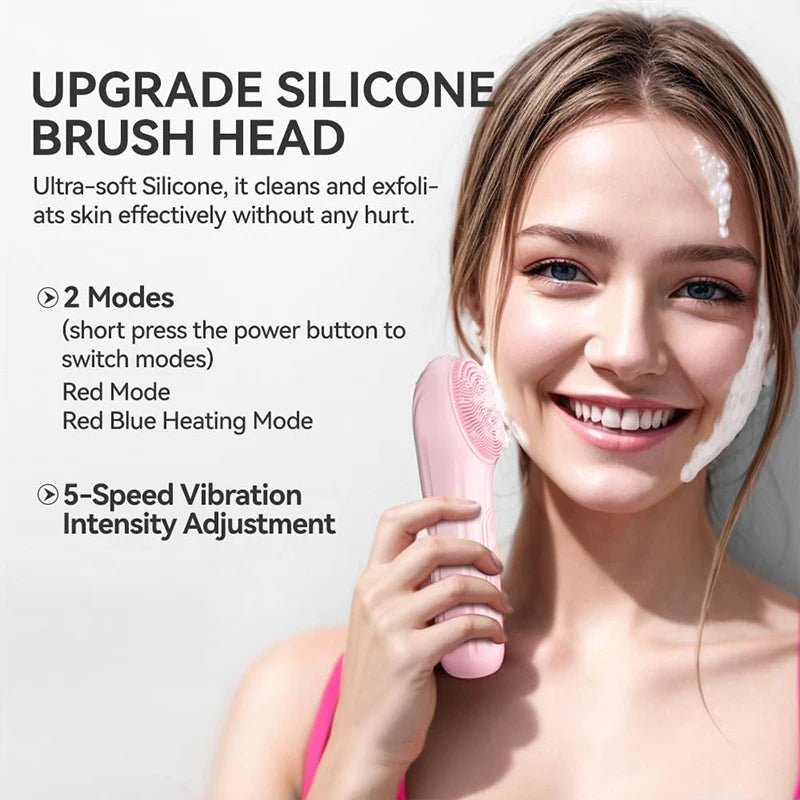 Sonic IPX7 Waterproof Facial Cleansing Brush Device Face Skin Care Scrubber Exfoliator Cleaner Vibration Massager Deep Cleansing