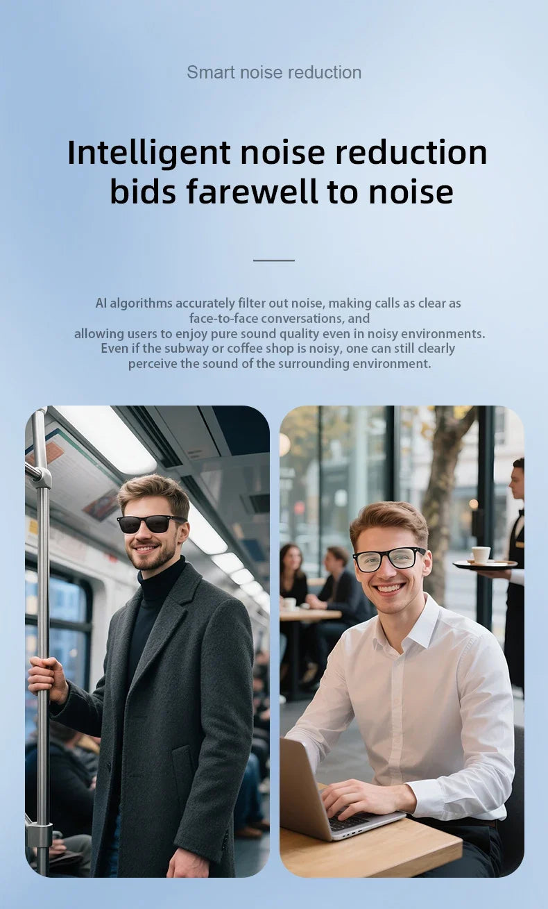 2025 AI Translation Smart Glasses  Bluetooth Call Headphones UV Protective Lenses Connected Bezel Outdoor Sports Sunglasses