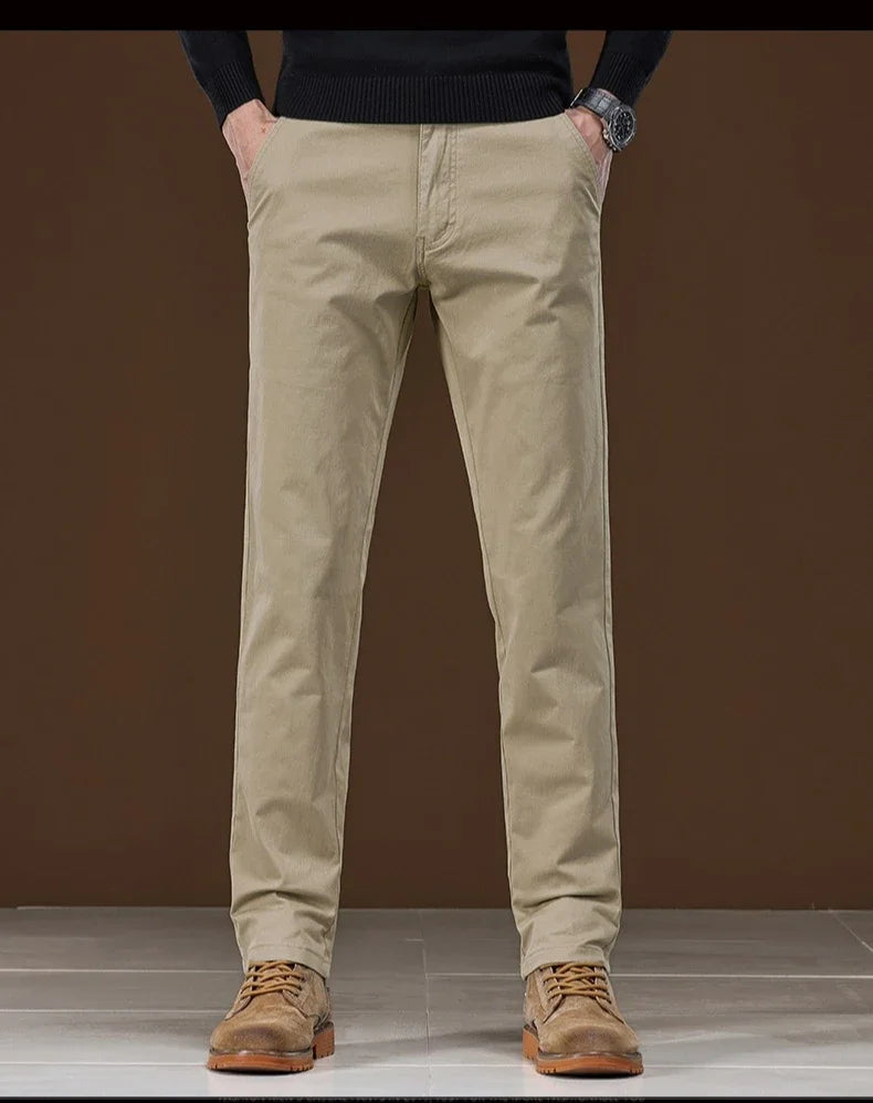 Winter Fleece Men's Casual Pants Business Straight Thick Warmth Fashion Velvet Trousers Classic Solid Color Slim Plush Pants