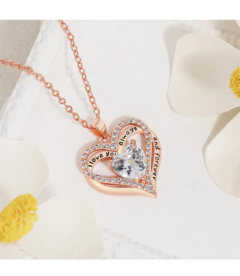 Heart Pendant Necklaces For Women With Rose Flower Gift Box Girlfriend Mother Family Birthday Fashion Romantic Surprise Gifts - You Offer