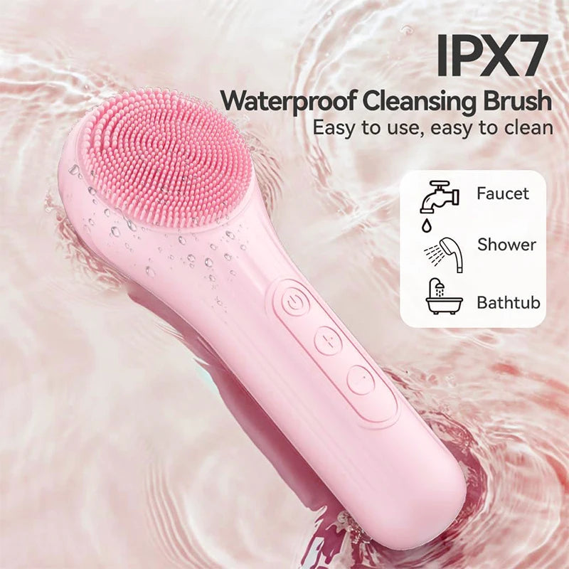 Sonic IPX7 Waterproof Facial Cleansing Brush Device Face Skin Care Scrubber Exfoliator Cleaner Vibration Massager Deep Cleansing