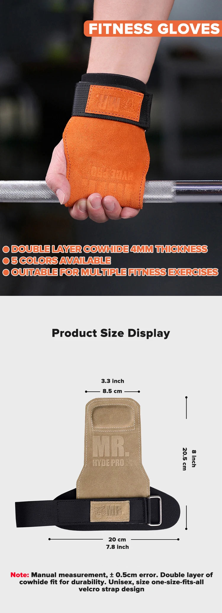Cowhide Lifting Straps Grips Gym Fitness Sport Gloves Anti-Skid Pads For Deadlift Workout Strength Training