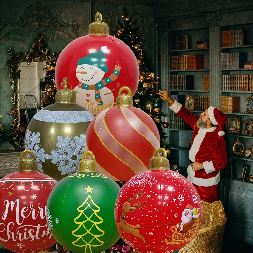 24 Inch PVC Inflatable Christmas Ball Outdoor Indoor Christmas Decorated Ball Giant Big Large Balls Toy New Year Party Ornament
