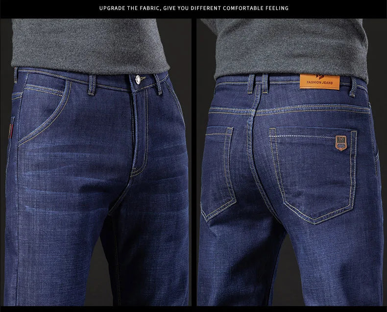Winter Lamb Fluff Denim Straight Pants Men Thicken Big Size 40 Jeans High Waist Stretch Jeansy Fleece Lined Warm Slim Vaqueros - You Offer