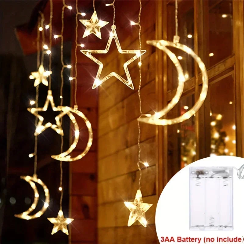 Star Moon Solar Battery String Lights 8Mode Outdoor Christmas Garland LED Fairy Light for Ramadan Festoon Wedding New Year Decor