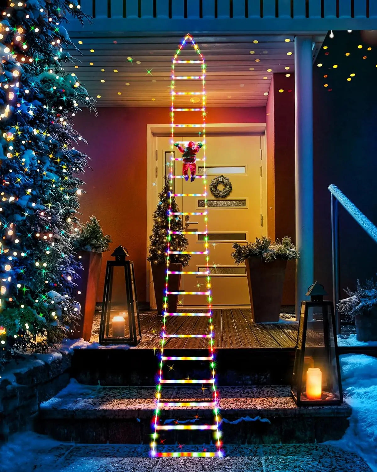 LED Christmas Decorations Fairy lamp Santa Claus Climbing Ladder Light USB Plug 8 Modes for Home Holiday Wall Window Xmas Decor