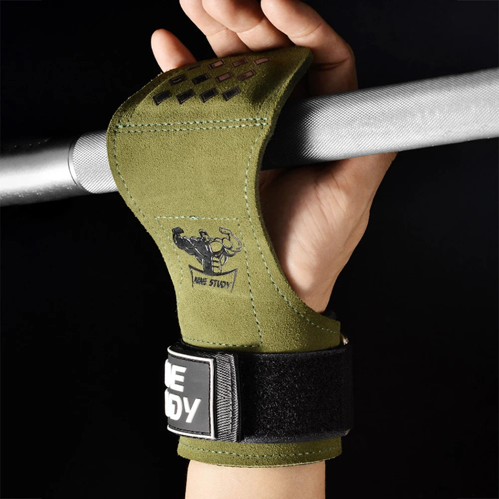 Cowhide Lifting Straps Grips Gym Fitness Sport Gloves Anti-Skid Pads For Deadlift Workout Strength Training