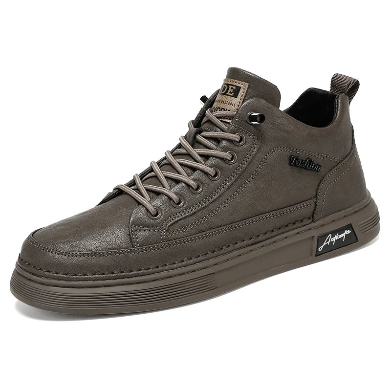 British Leather Men's Casual Shoes Breathable Trendy Handmade Shoes Platform Breathable Shoes Male Walking Shoes Men Black Shoes