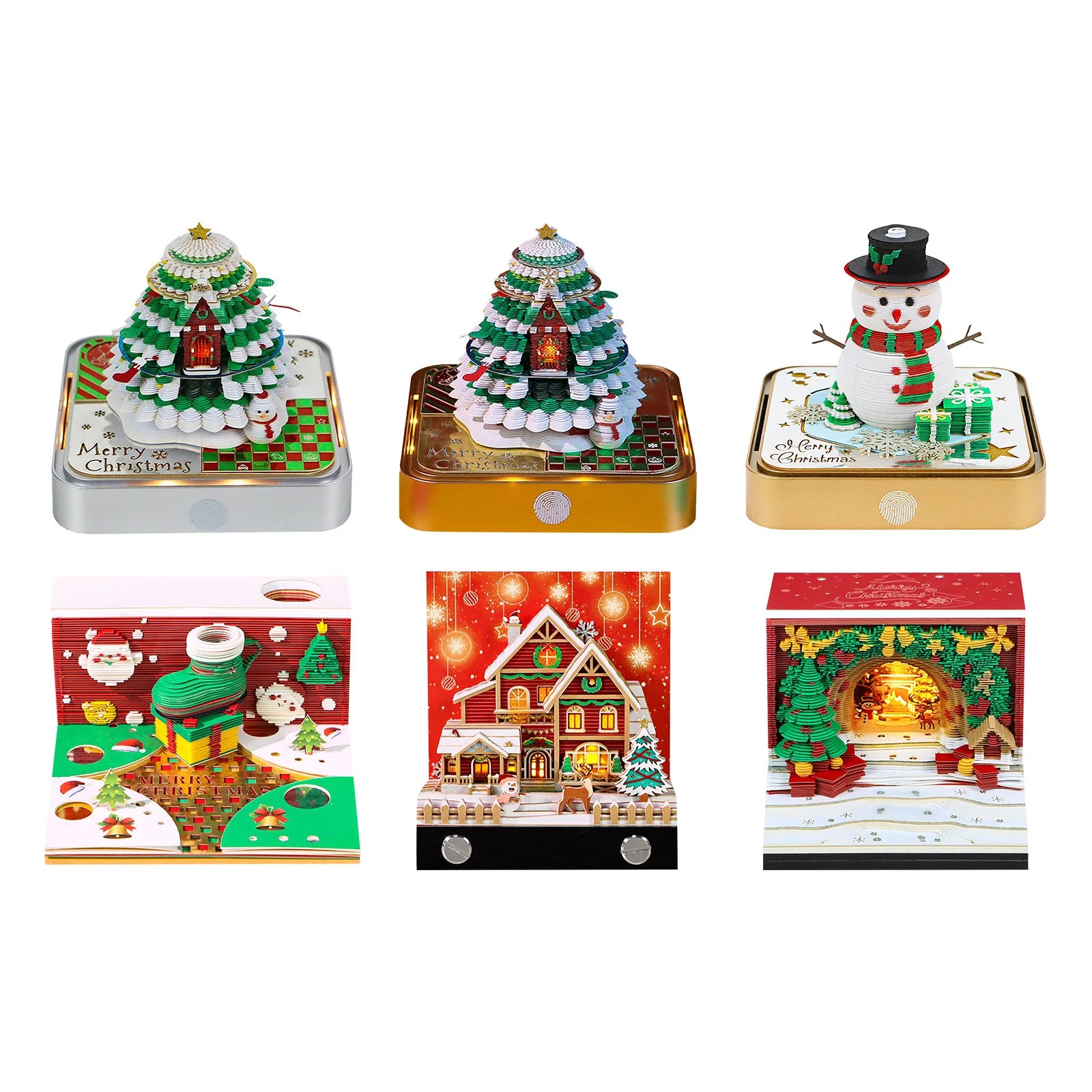 Desk Time Piece Calendar 2026 Desk Calendar With Light 3D Tear-away Calendar Paper Carving Art Memo Pad Notepad Christmas