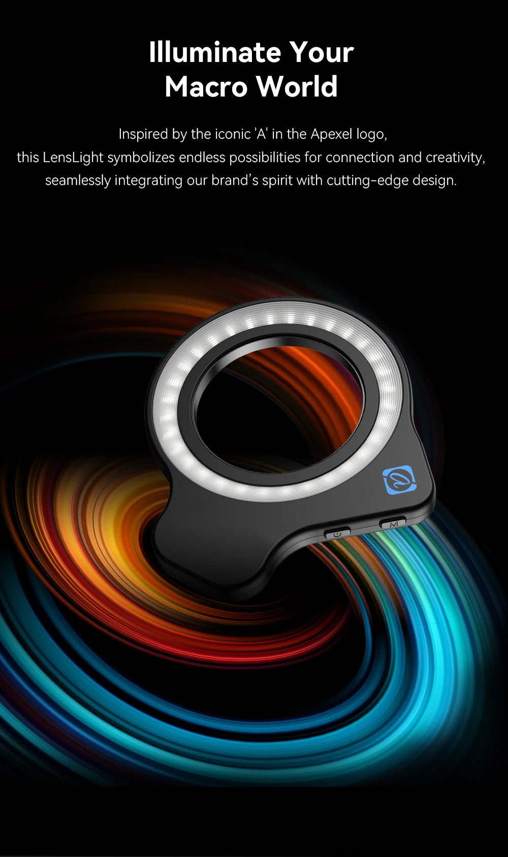 APEXEL 37mm 52mm Thread Macro Lens Fill Light,  Camera Lens Ring Light with High Power+45 Light Modes for APEXEL Macro lenses