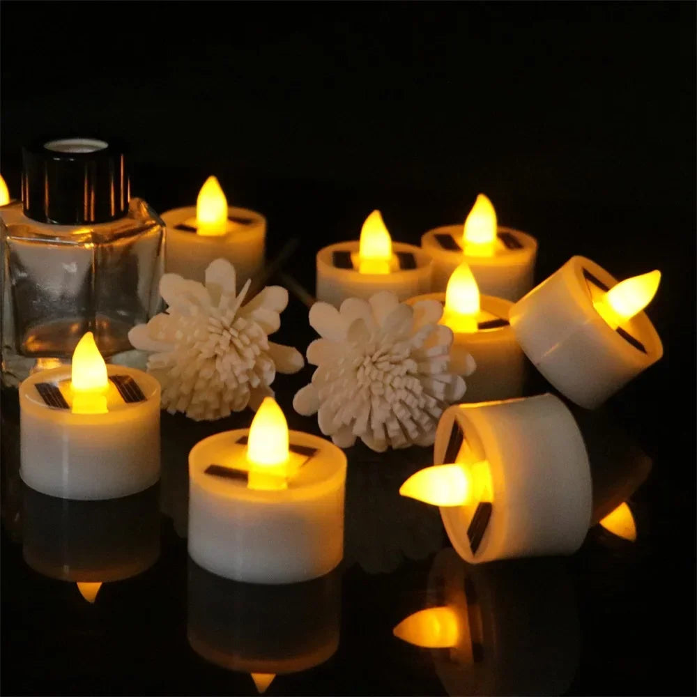 Solar LED Flameless Candles Waterproof Rechargeable Lights for Outdoor Garden Party Halloween Gift Day of the Dead Decoration