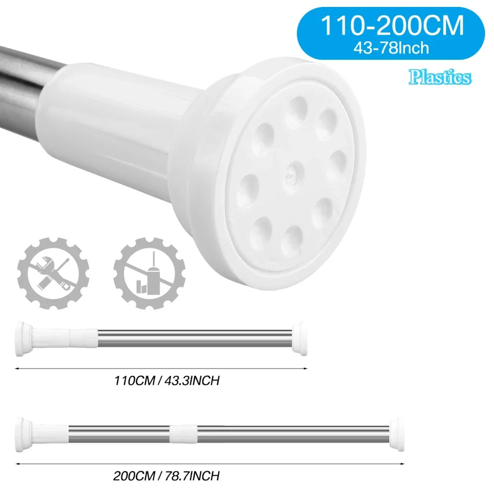50-260CM Adjustable Curtain Rod No Drilling Telescopic Shower Curtain Pole for Balcony Bathroom Wardrobe Rod Clothes Drying Rack