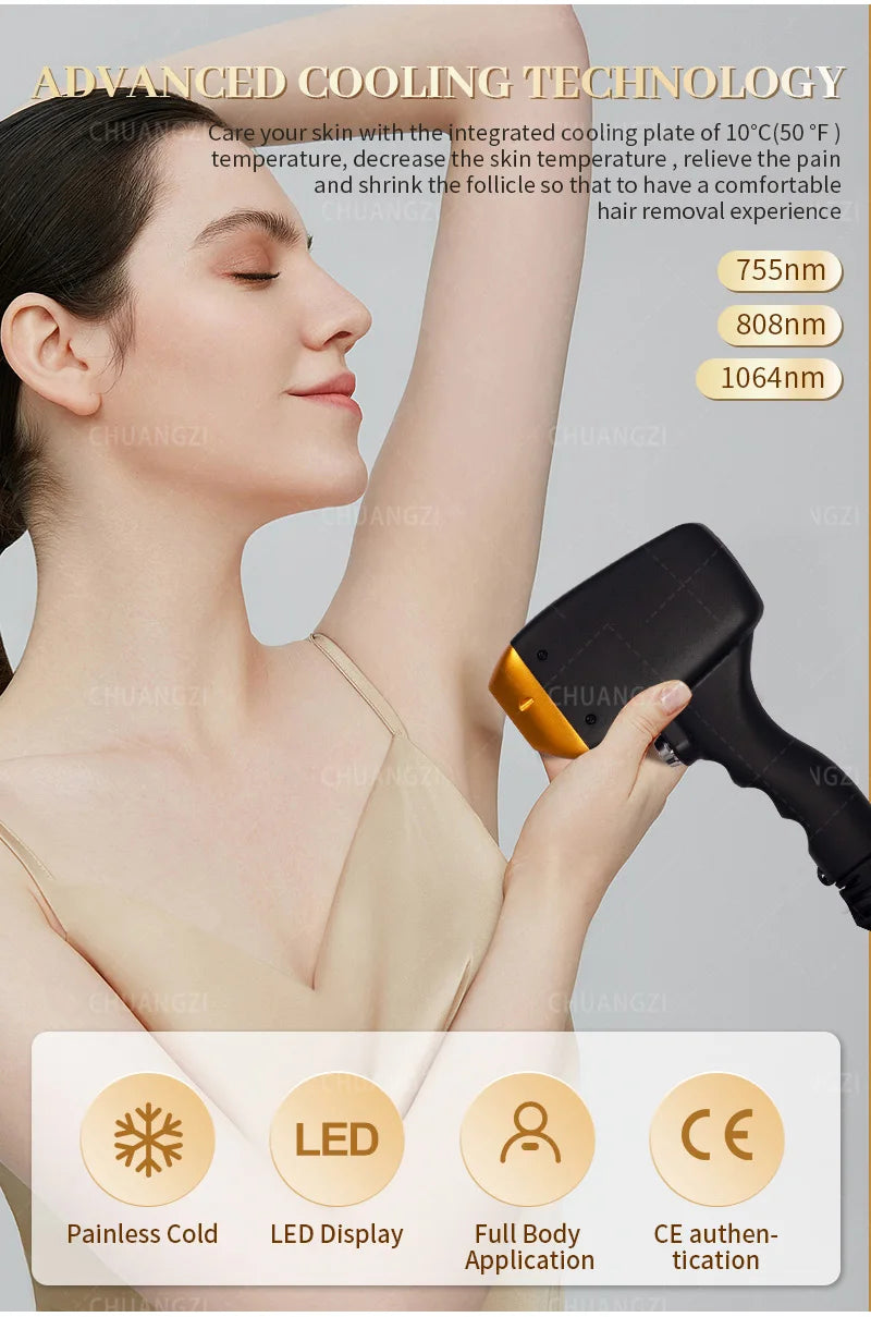 2025 Best Depilator New Ice Platinum Cooling System Skin Care 808nm Diode Laser Hair Removal Machine 3-Wavelength