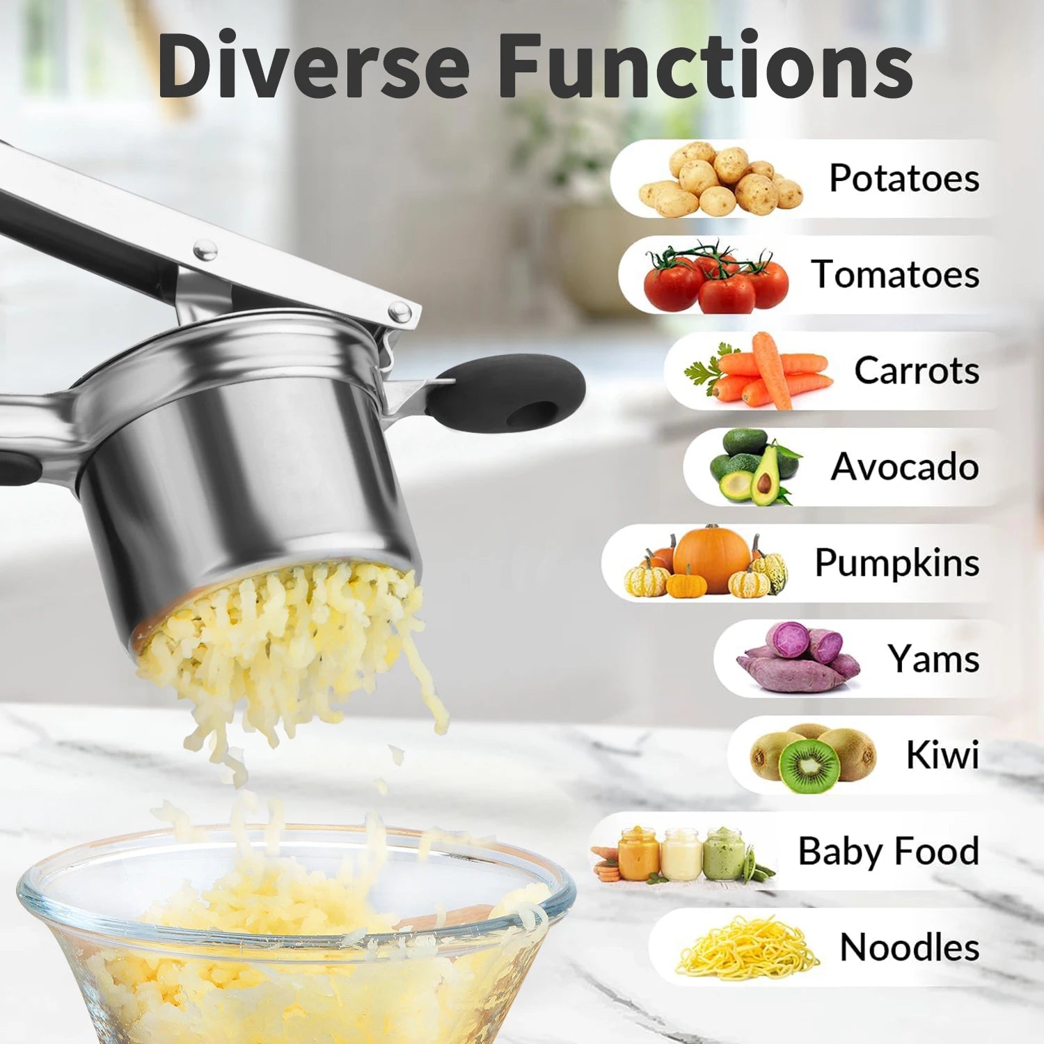 1PC stainless steel potato ricer with silicone handle and replaceable chassis potato mashers presses mashing mashed potatoes - You Offer