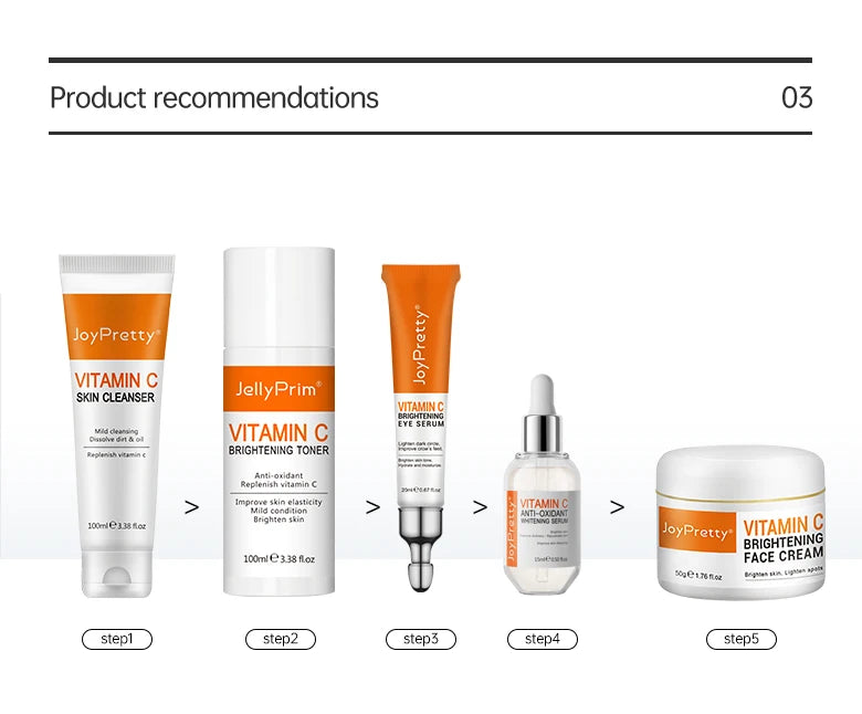 JoyPretty Vitamin C Whitening Skin Care Set Glutathione Face Cream Emulsions Serum Skin Whitener Korean Skin Care Products 5PCS