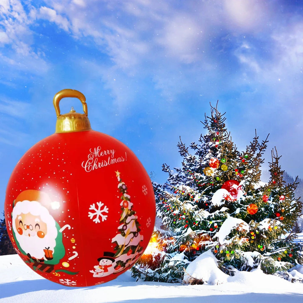 60cm Giant Inflatable Christmas Balls Light Up PVC Big Balls Xmas Tree Decorations Outdoor Holiday Yard Lawn Christmas Balloon