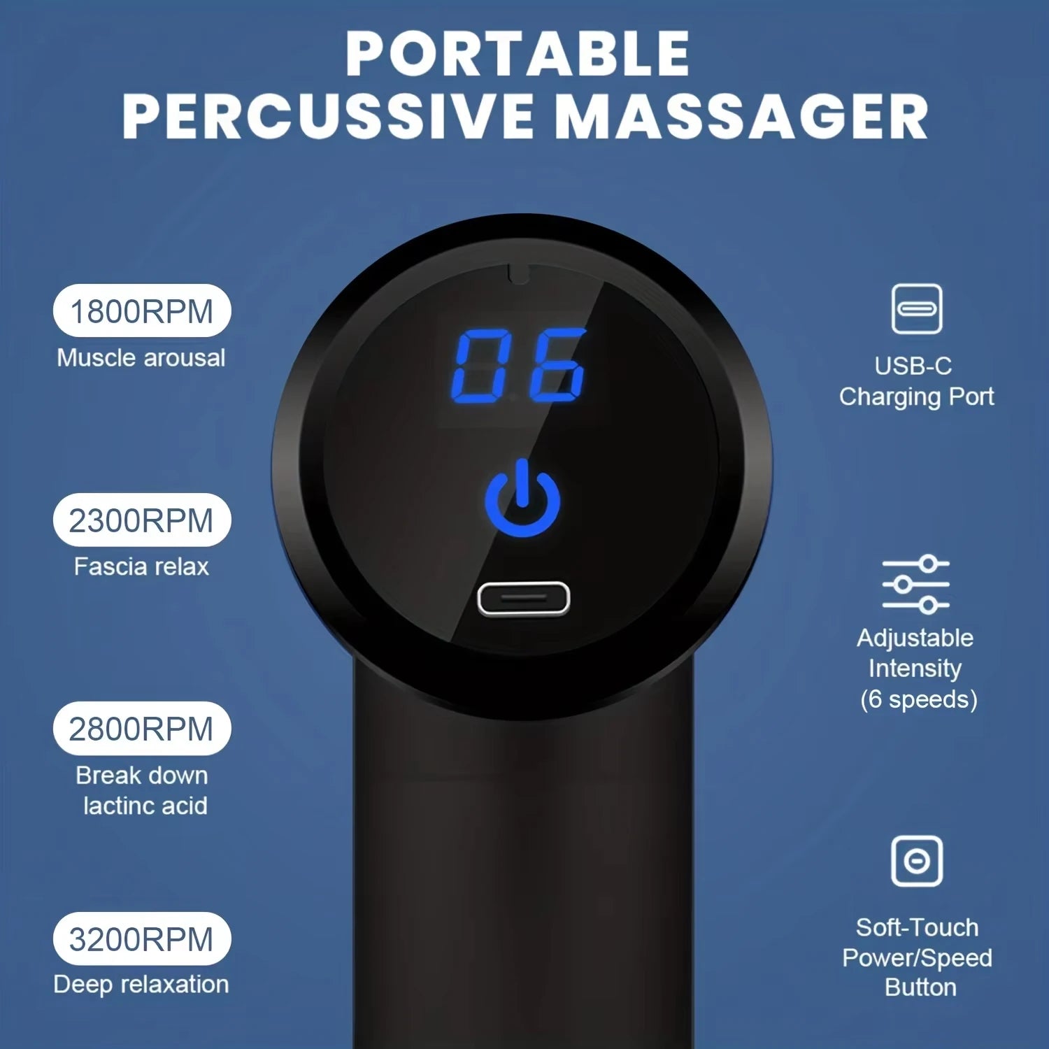 Portable Fascia Massage Gun Deep Tissue Massager Body Muscle Relaxation with LED Touch Screen 4 Replaceable Massage Heads - You Offer