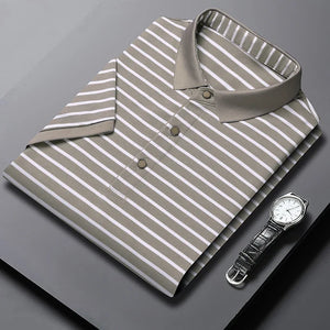 2026 Men's New Striped Cotton Business Casual Short Sleeved POLO Shirt Fashion Short Sleeved Comfortable and Breathable Top