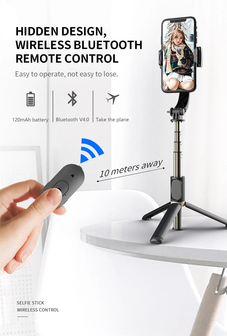 FGCLSY 2024 New Gimbal Stabilizer Selfie Stick Wireless Foldable Tripod with Bluetooth Shutter Monopod for IOS Android
