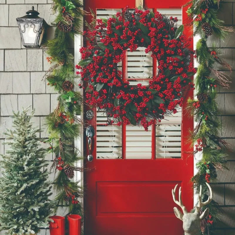 SRETNO Christmas Wreath Artificial Plants Red Fruit Flower Wreath Home Decorations Ornaments Christmas Supplies 2025 New Garland