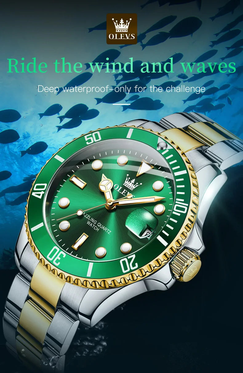 OLEVS Mens Quartz Watches Top Brand Luxury Business Waterproof Luminous Large Dial Men Wristwatches Sports Stainless Steel Watch - You Offer