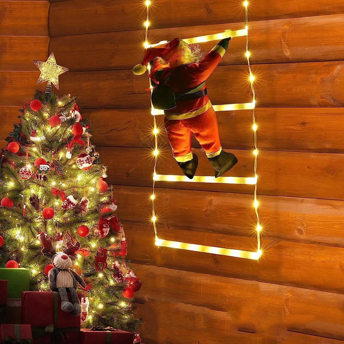 1PC 2M/3M 8-mode USB Santa Claus ladder light, suitable for indoor and outdoor Christmas parties, gardens, home wall decoration