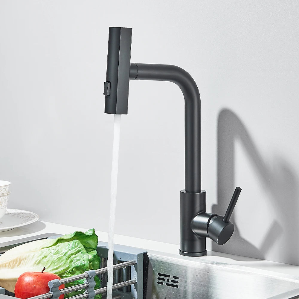 Black Kitchen Faucets Black Pull Out Rotation Waterfall Sprayer Sink Mixer Brushed Nickle Water Tap - You Offer
