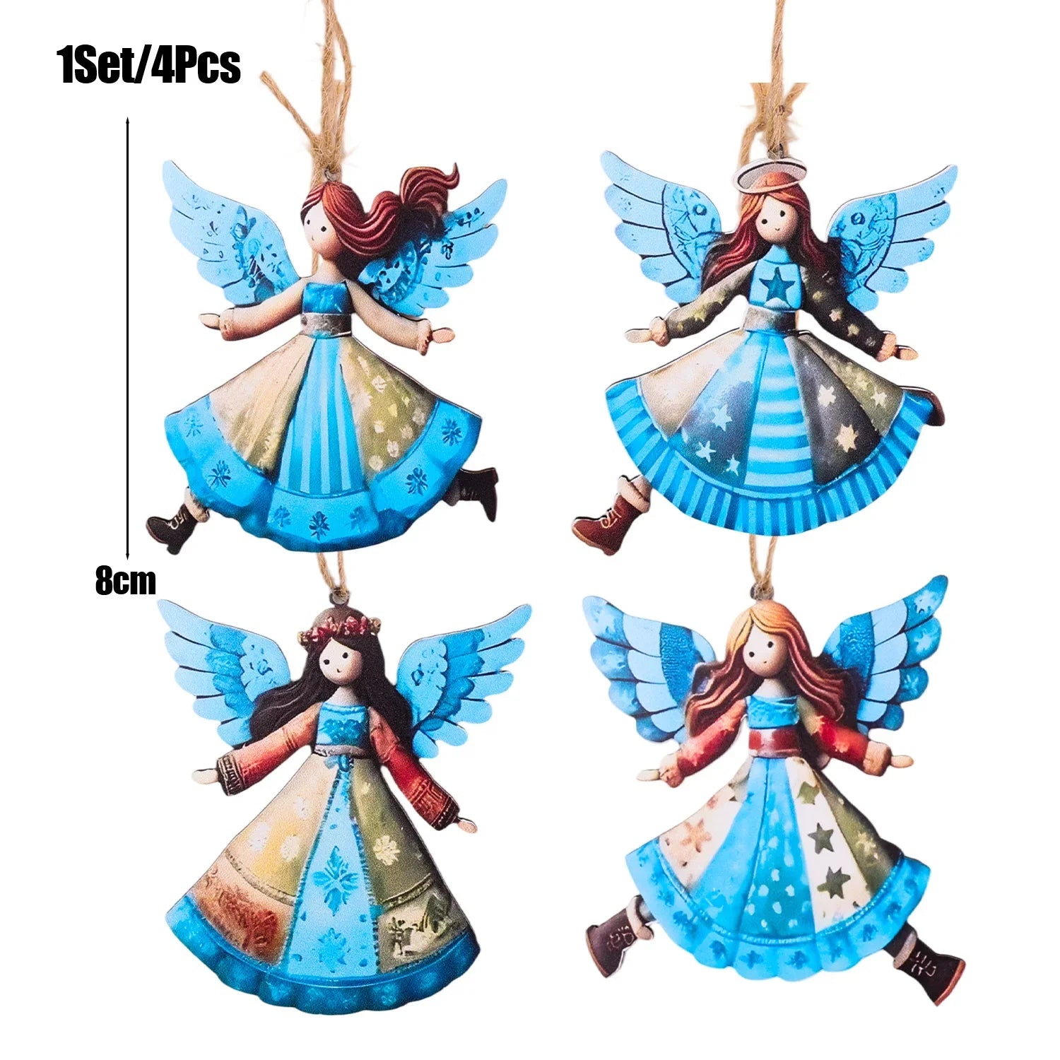 4/40pcs Christmas Tree Hanging Pendant Angels Doll Pendant Wooden Angels Decorations for Christmas Party New Year Wedding Decor