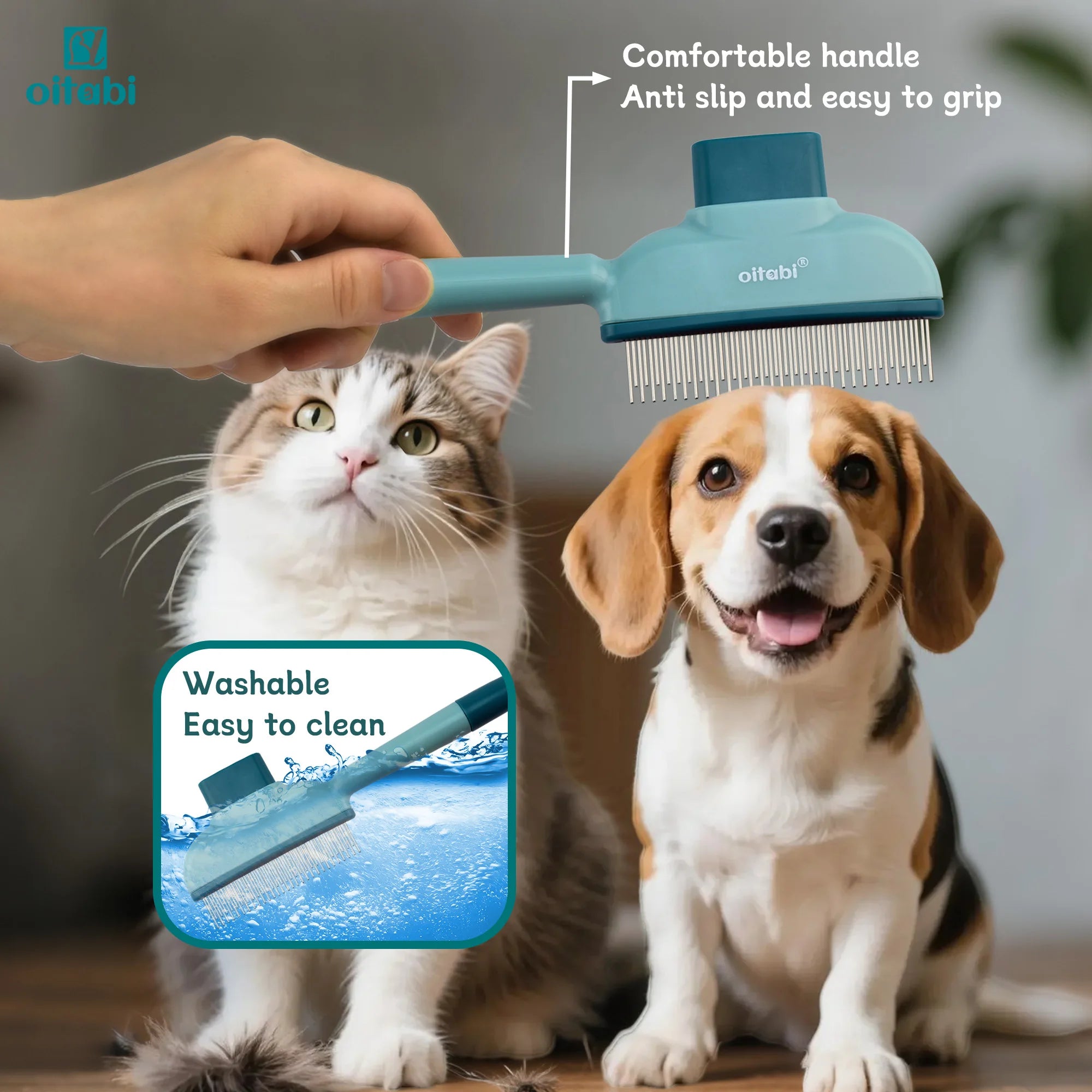 Oitabi 1/2PCS Flea Comb for Dogs Brush for Shedding Pet Hair Removal Comb with Long & Short Stainless Steel Teeth for Deshedding