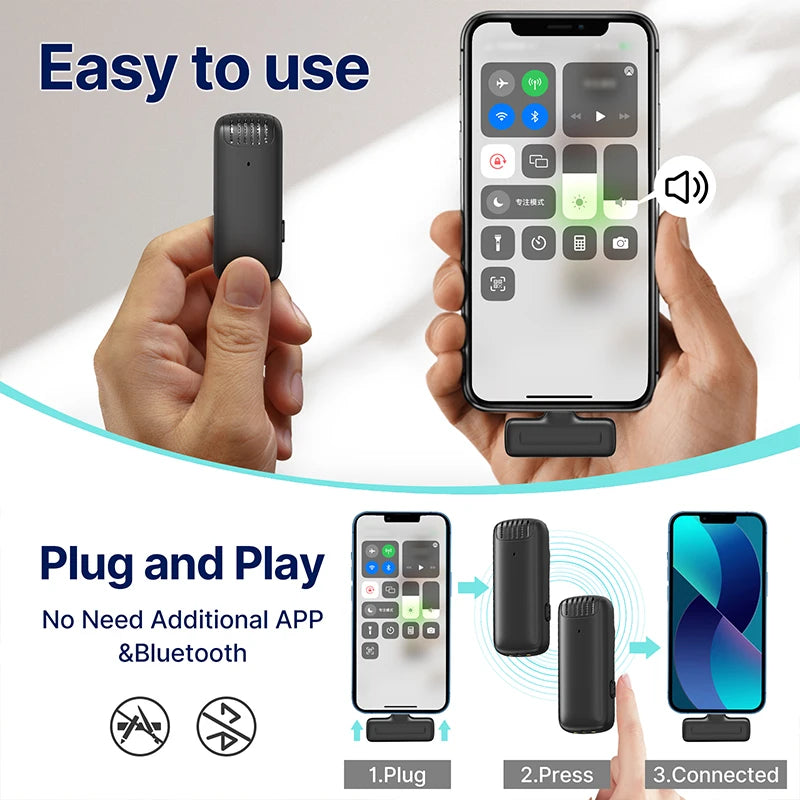Ulanzi J12 Wireless Lavalier Microphone Audio Video Recording Mini Mic Plug Play For Smartphone Android iPhone Live Broadcast