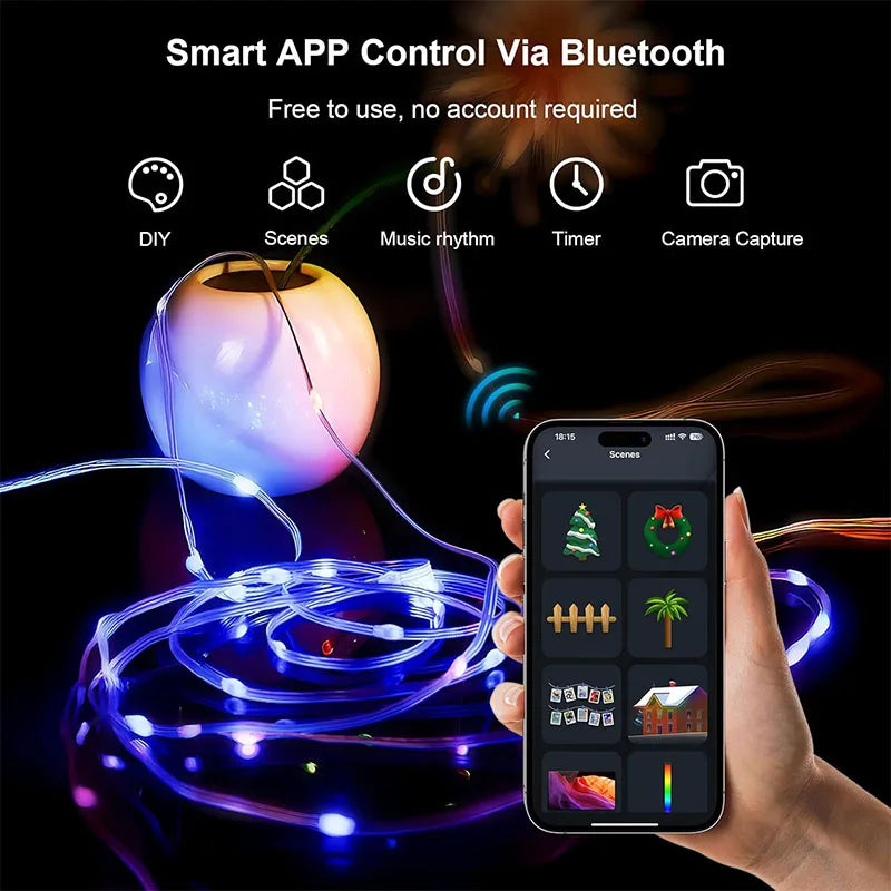 Smart LED Fairy Lights RGB Wire String Lights App Remote Control USB Powered Music Sync for Weddings Outdoor Parties Home Decor