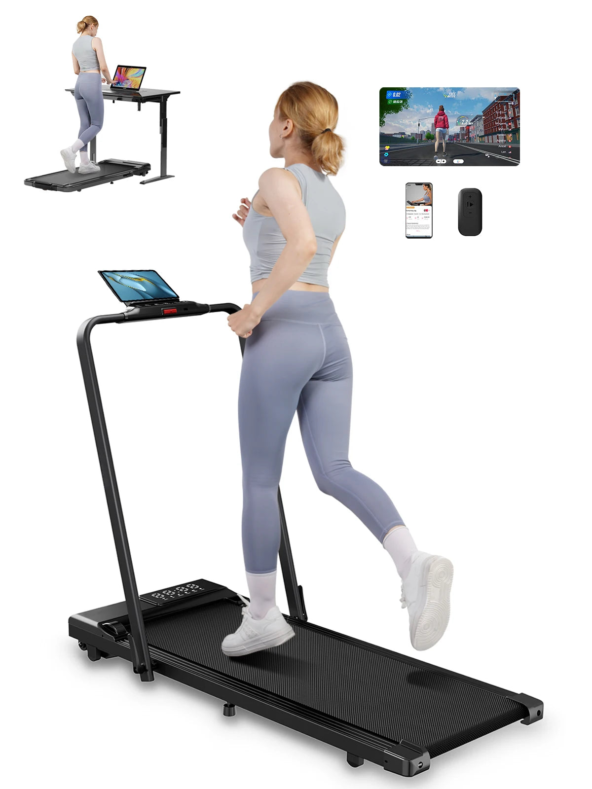 3in1 Treadmill Exercise Machine LED Touch Screen with Remote Control Foldable Walkingpad Portable Under Desktreadmills for Home