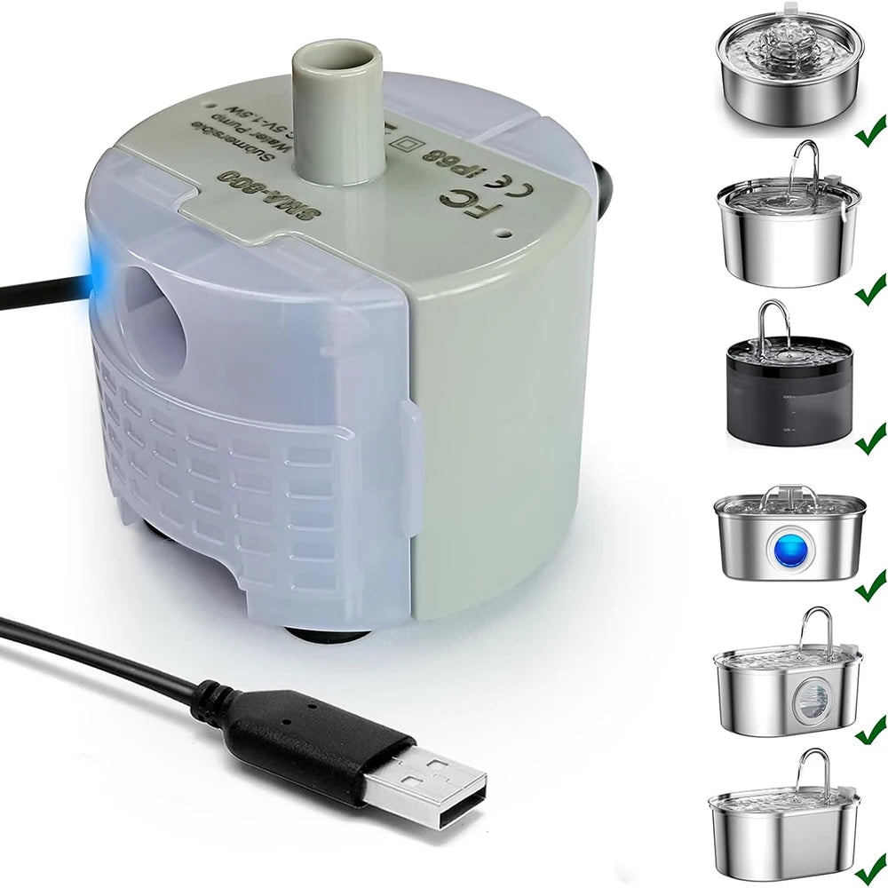 Pet Water Dispenser Pump USB Replacement Pump Submersible Motor Pet Water Dispenser Pump for Stainless Steel Cat Water Dispenser