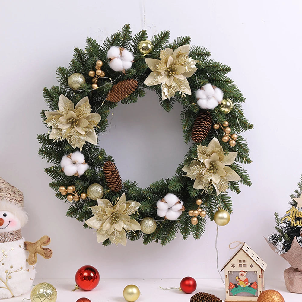 2025 Christmas Wreath with LED PVC Berry Ball Christmas Wreath Window Door Wall Ornament Decorations Home Halloween Decor Gifts