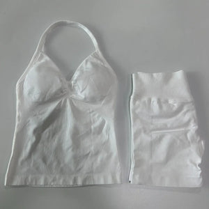 2 sets of sportswear, peach-bottomed shorts set, drawstring top, seamless impact tight shorts, yoga outfit, fitness set