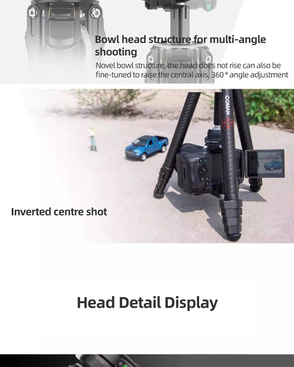 COMAN Zero F38 Carbon Fiber Travel Tripod Lightweight Professional Dslr Camera Tripod For Film making Smartphone Maxload 39.6lbs