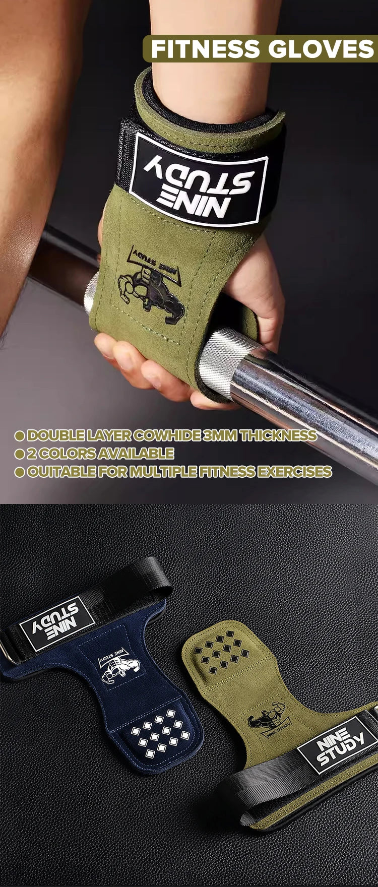 Cowhide Lifting Straps Grips Gym Fitness Sport Gloves Anti-Skid Pads For Deadlift Workout Strength Training