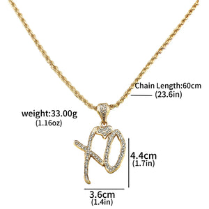 Exquisite Bubble Letter Xo Inlaid White Zircon Pendant Necklace for Men\'s Fashion Street Trend Jewelry Accessories Gift - You Offer
