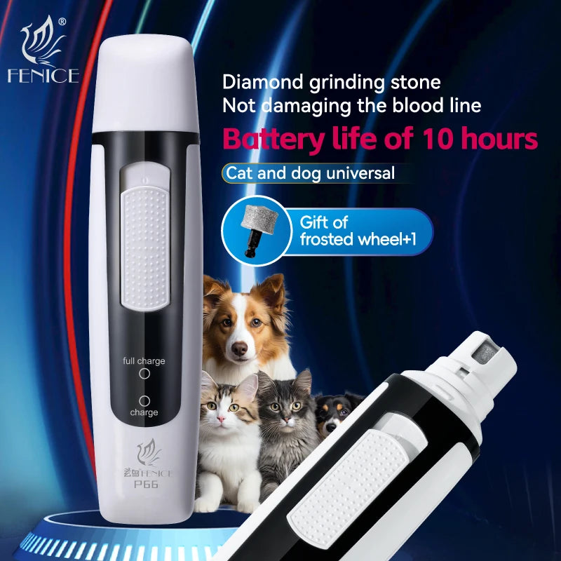 Fenice P66 USB Charging Electric Nail Grinder Rechargeable Quiet Pet Nail Clippers with Free Grinding Wheel for Dogs/Cats/Pets