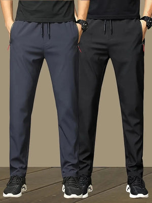 2-Pack Men's Casual Pants Stretch Elastic Waist Jogger Korean Classic Blue Black Gray Male Brand Trousers Plus Size - You Offer
